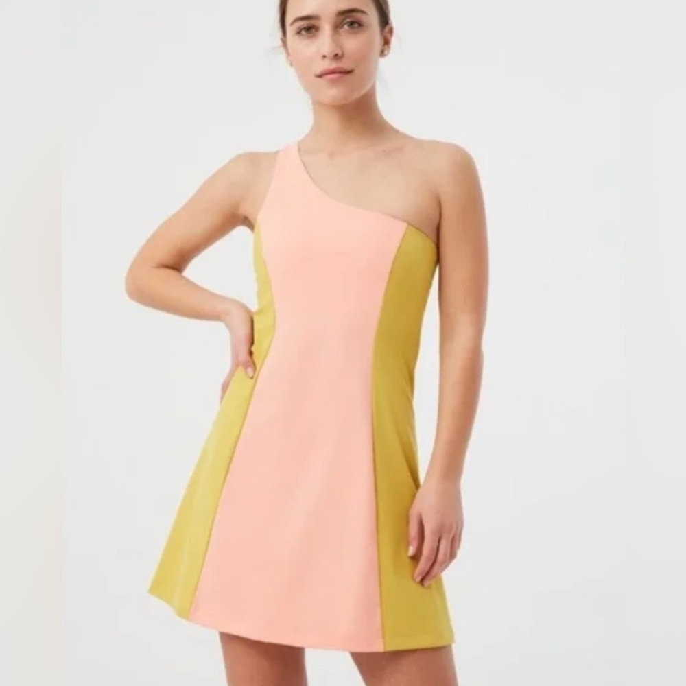 Outdoor Voices Pink and Yellow One Shoulder A-Line Dress